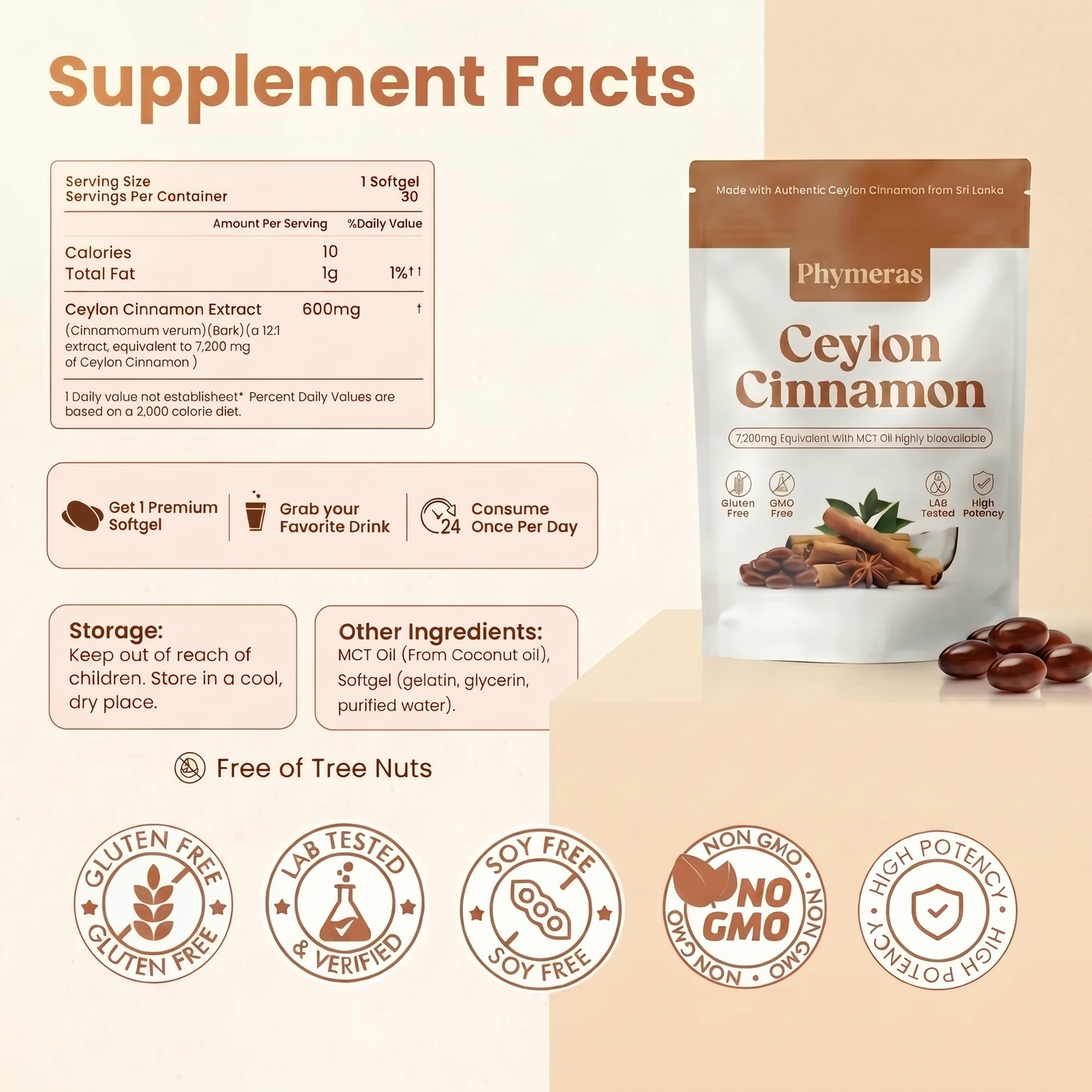 Ceylon Cinnamon 7200mg Equivalent with MCT Oil